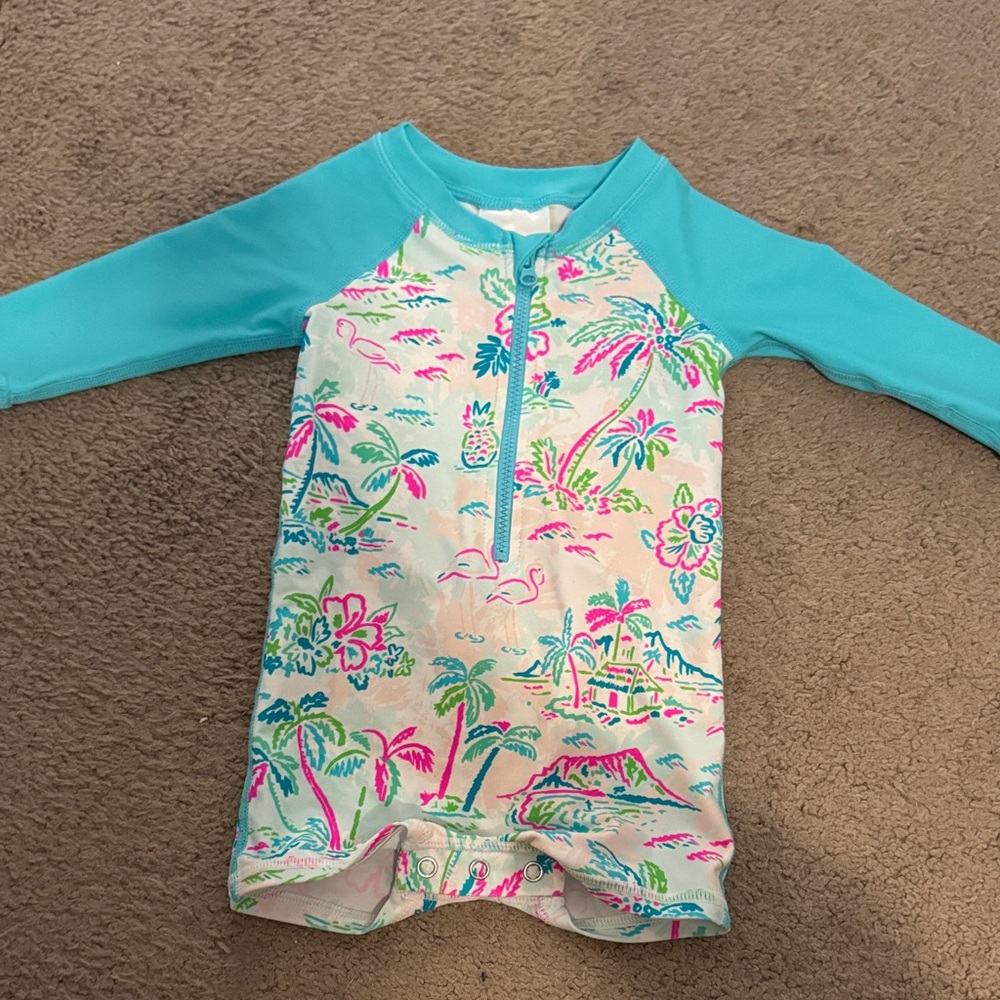 RuggedButts Tropical Print Kids Swim Rash Guard 3-6 months